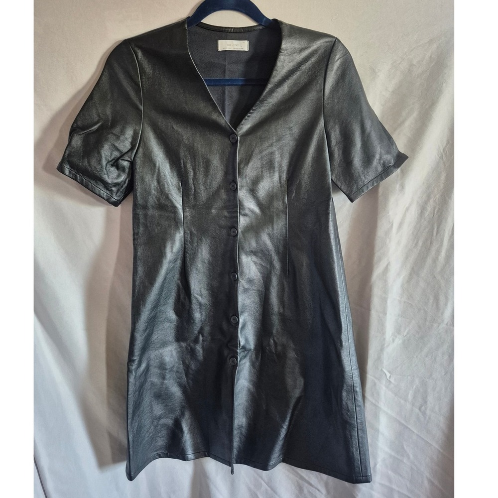 Oak + Fort Women's Faux Leather Short Sleeve Button‎ Down Mini Dress